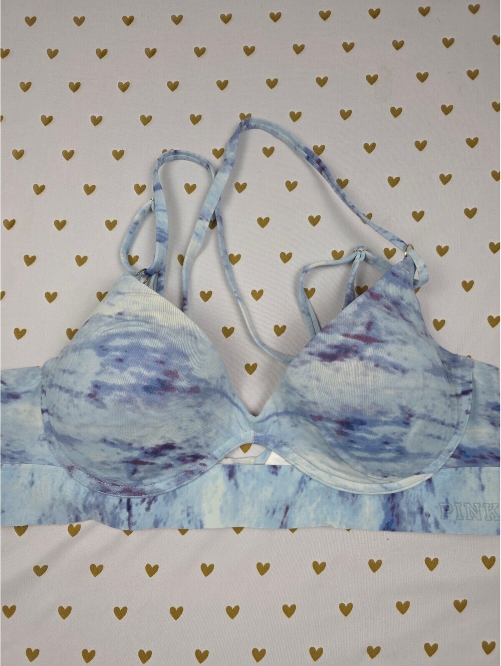 Victorias Secret PINK Marbled Strappy Push Up Bralette LARGE